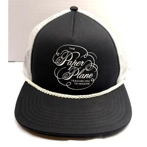Paper Plane Hat Trucker Snap Back Mens One Size Black Mesh Quote Rope Graphic
